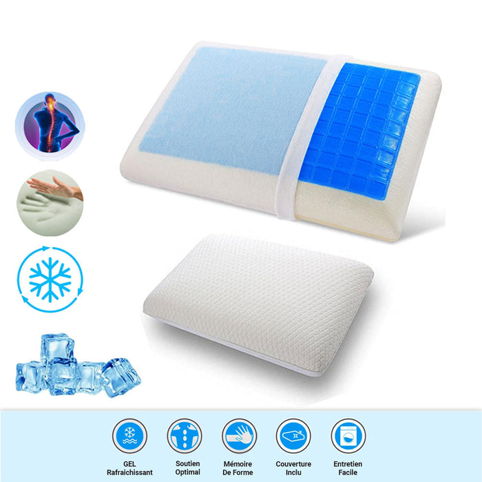 Oreiller Viscogel en Mousse à Mémoire de Forme et Gel Ultra Rafraîchissant 70 X 50 cm