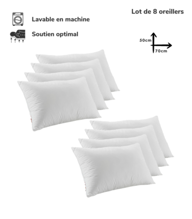 Lot de 8 Oreillers Orthopédiques Top Qualité Lavable 70x50cm