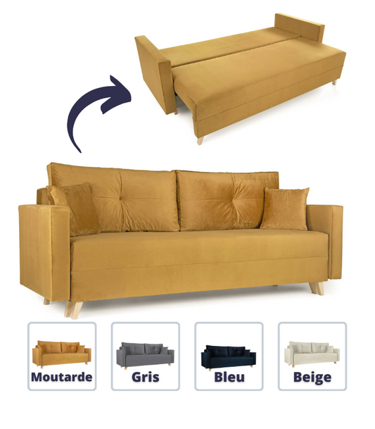 Canapé Convertible avec Coffre de Rangement en Velours Anti Taches