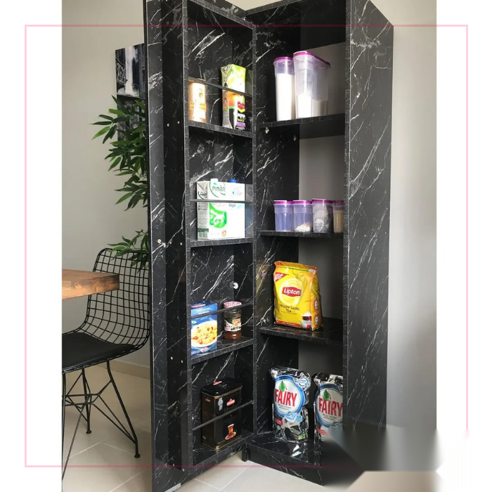 Armoire de cuisine multi-rangements -noir marbre-