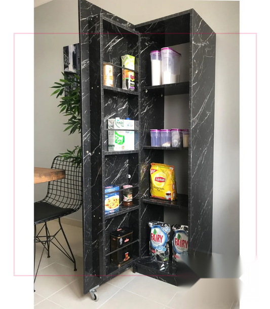 Armoire de cuisine multi-rangements -noir marbre-