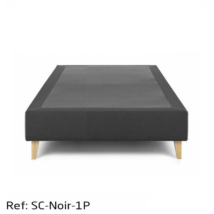Sommier Capitonné Une Place Noir Tissu Anti-taches